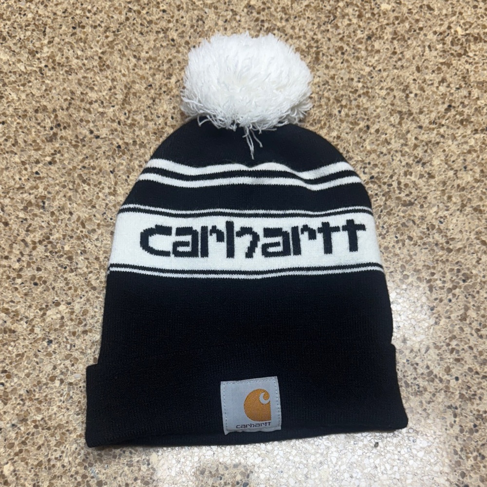 Carhartt Black and White Pom Beanie